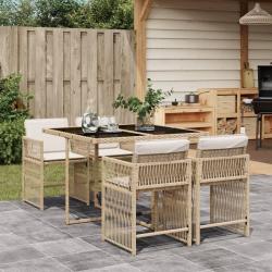 Ensemble &agrave; manger de jardin avec coussins 5pcs Beige poly rotin alsavelo