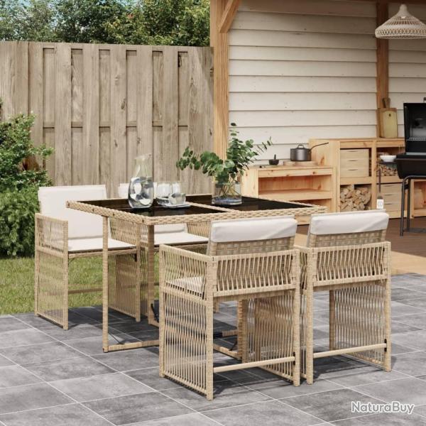 Ensemble � manger de jardin avec coussins 5pcs Beige poly rotin alsavelo