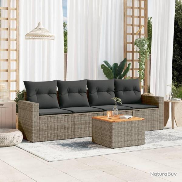 Salon de jardin 5 pcs avec coussins gris r�sine tress�e