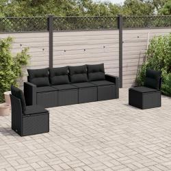 Salon de jardin 6 pcs avec coussins noir r&eacute;sine tress&eacute;e