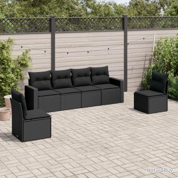 Salon de jardin 6 pcs avec coussins noir r�sine tress�e