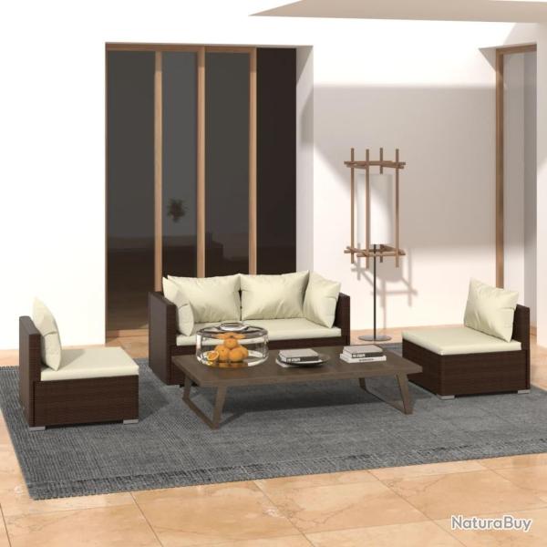 Salon de jardin 4 pcs avec coussins R�sine tress�e Marron alsavelo