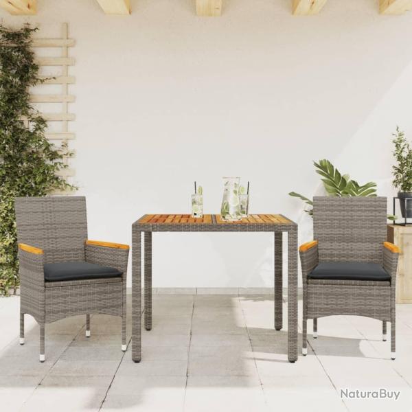 Ensemble � manger de jardin et coussins 3 pcs gris rotin acacia