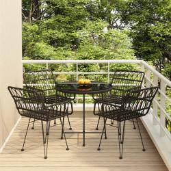 Ensemble &agrave; manger de jardin 5 pcs Noir R&eacute;sine tress&eacute;e