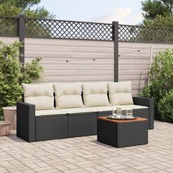 Salon de jardin 5 pcs avec coussins noir r&eacute;sine tress&eacute;e