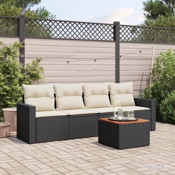Salon de jardin 5 pcs avec coussins noir r�sine tress�e
