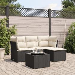 Salon de jardin 5 pcs avec coussins noir r&eacute;sine tress&eacute;e