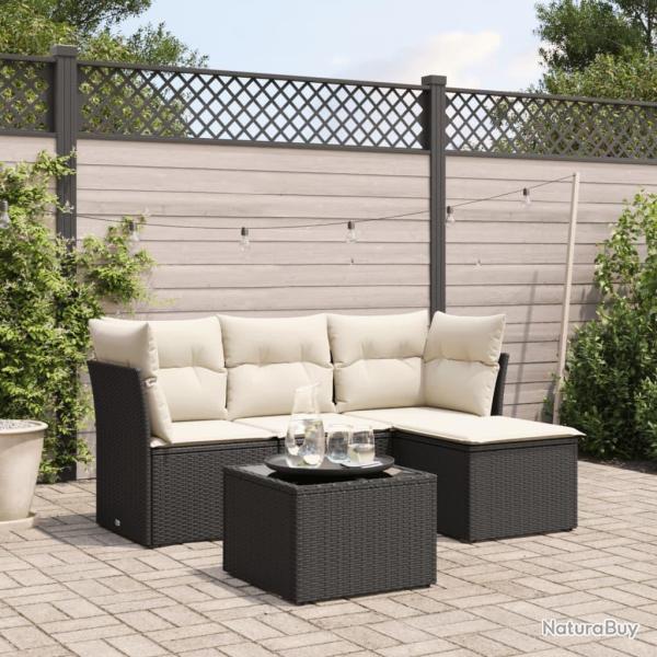 Salon de jardin 5 pcs avec coussins noir r�sine tress�e