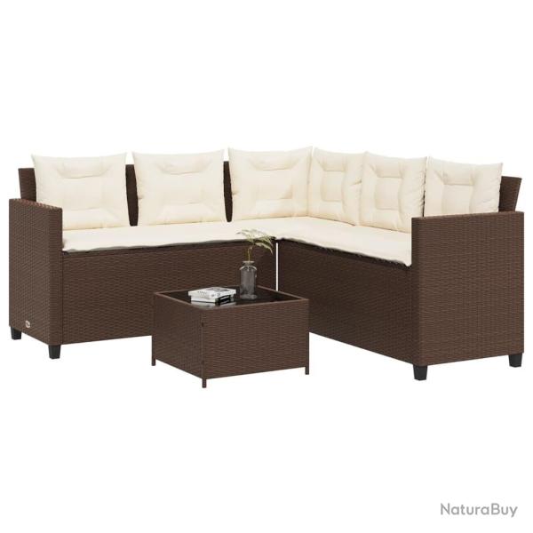 Canap� de jardin avec table et coussins en forme de L marron