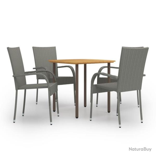 Ensemble � manger de jardin 5 pcs R�sine tress�e Gris