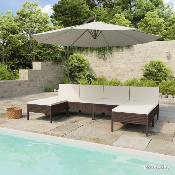 Salon de jardin 6 pcs avec coussins R�sine tress�e Marron alsavelo