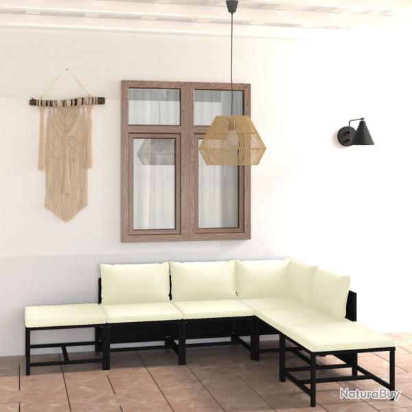 Salon de jardin 6 pcs avec coussins R�sine tress�e Noir alsavelo