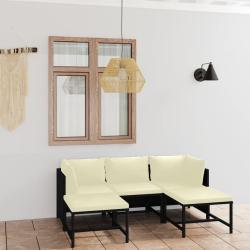 Salon de jardin 5 pcs avec coussins R&eacute;sine tress&eacute;e Noir