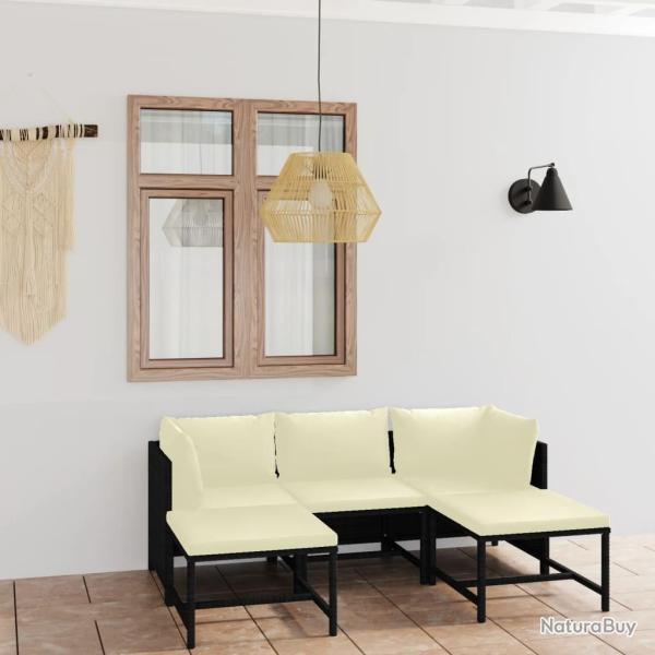 Salon de jardin 5 pcs avec coussins R�sine tress�e Noir