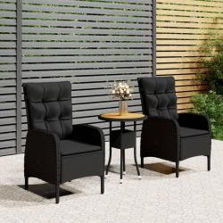 Ensemble de bistro de jardin 3 pcs R&eacute;sine tress&eacute;e Noir