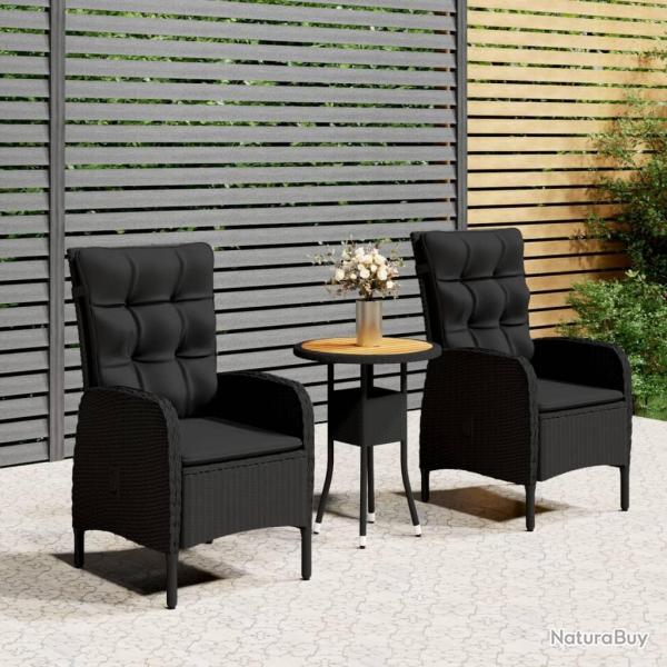 Ensemble de bistro de jardin 3 pcs R�sine tress�e Noir