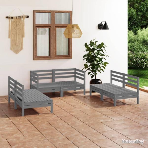 Salon de jardin 6 pcs Gris Bois de pin massif alsavelo