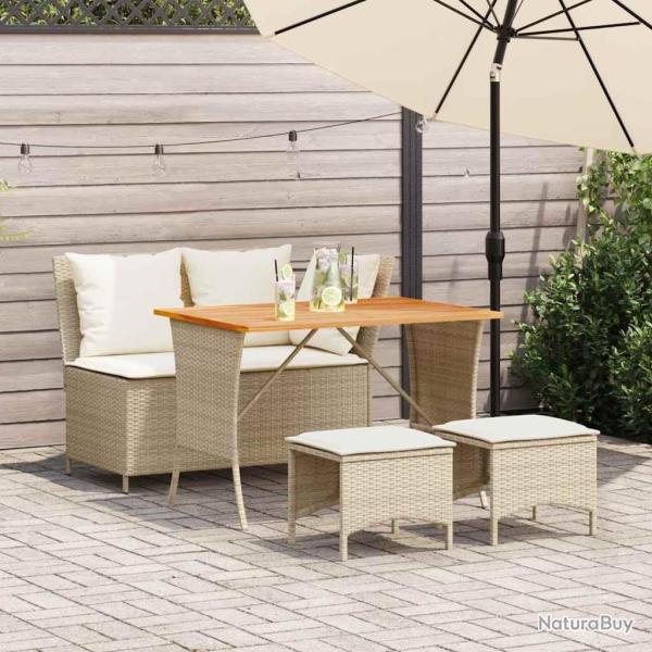 Ensemble � manger de jardin coussins 4 pcs beige r�sine tress�e alsavelo