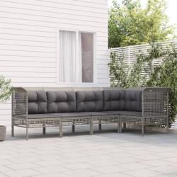 Salon de jardin 5 pcs avec coussins Gris R&eacute;sine tress&eacute;e