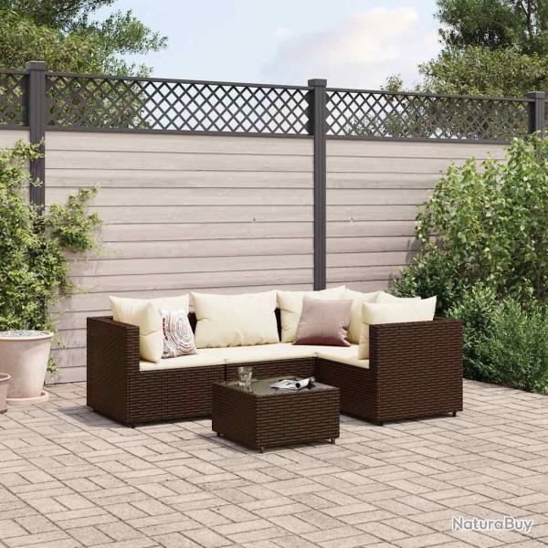 Salon de jardin 5 pcs avec coussins Marron R�sine tress�e