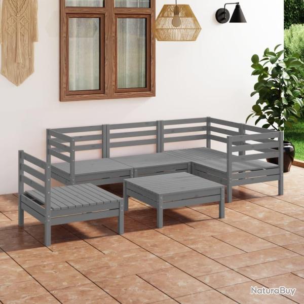 Salon de jardin 6 pcs Bois de pin massif Gris alsavelo