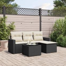 Salon de jardin 5 pcs avec coussins noir r&eacute;sine tress&eacute;e