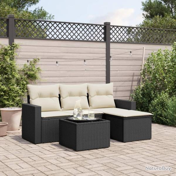 Salon de jardin 5 pcs avec coussins noir rsine tresse alsavelo