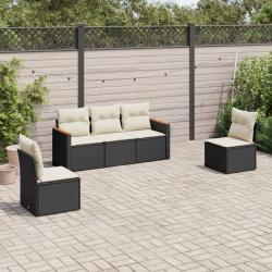 Salon de jardin 5 pcs avec coussins noir r&eacute;sine tress&eacute;e