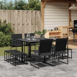 Ensemble &agrave; manger de jardin 9 pcs noir textil&egrave;ne alsavelo