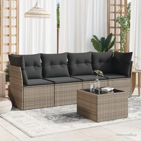 Salon de jardin 5 pcs avec coussins gris r�sine tress�e