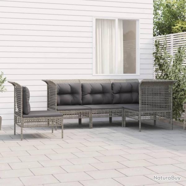 Salon de jardin 5 pcs avec coussins Gris Rsine tresse alsavelo