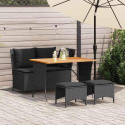 Ensemble &agrave; manger de jardin 4 pcs avec coussins noir alsavelo