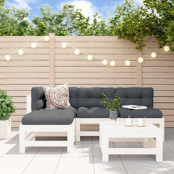 Salon de jardin 5 pcs blanc bois massif de pin alsavelo
