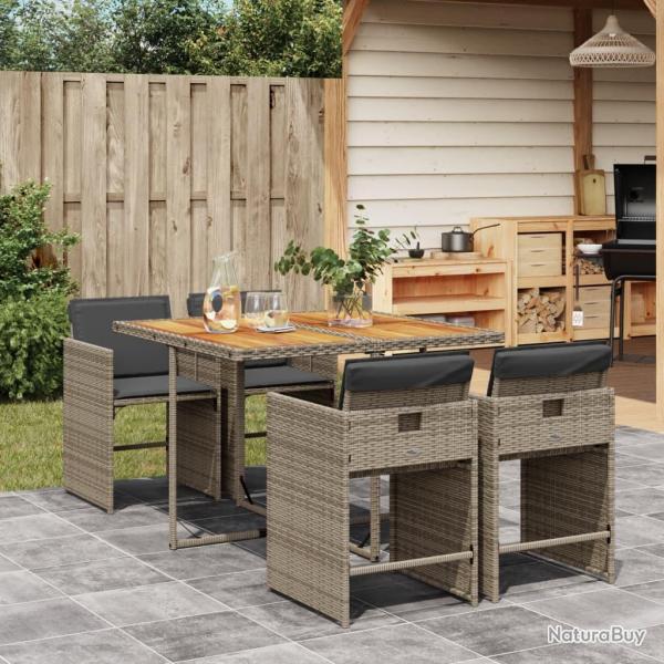 Ensemble � manger de jardin 5 pcs coussins gris r�sine tress�e