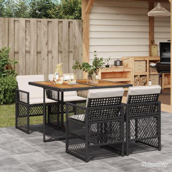 Ensemble � manger de jardin coussins 5pcs noir r�sine tress�e