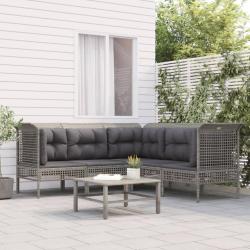 Salon de jardin 5 pcs avec coussins Gris R&eacute;sine tress&eacute;e alsavelo