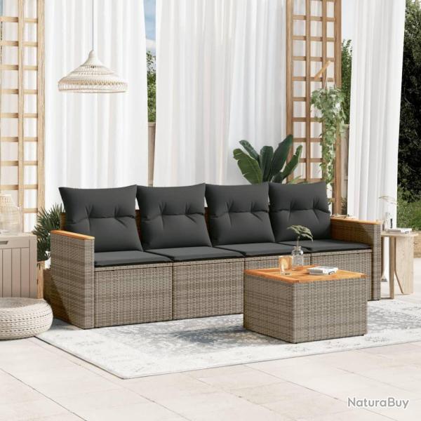 Salon de jardin 5 pcs avec coussins gris r�sine tress�e