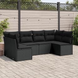 Salon de jardin 6 pcs avec coussins noir r&eacute;sine tress&eacute;e