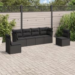 Salon de jardin 6 pcs avec coussins noir r&eacute;sine tress&eacute;e
