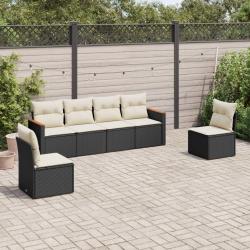 Salon de jardin 6 pcs avec coussins noir r&eacute;sine tress&eacute;e