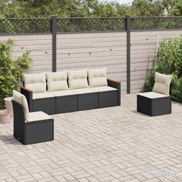 Salon de jardin 6 pcs avec coussins noir r�sine tress�e
