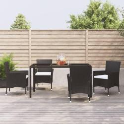 Ensemble &agrave; manger de jardin coussins 5pcs Noir R&eacute;sine tress&eacute;e