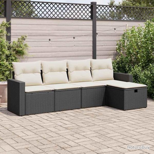 Salon de jardin 5 pcs avec coussins noir r�sine tress�e