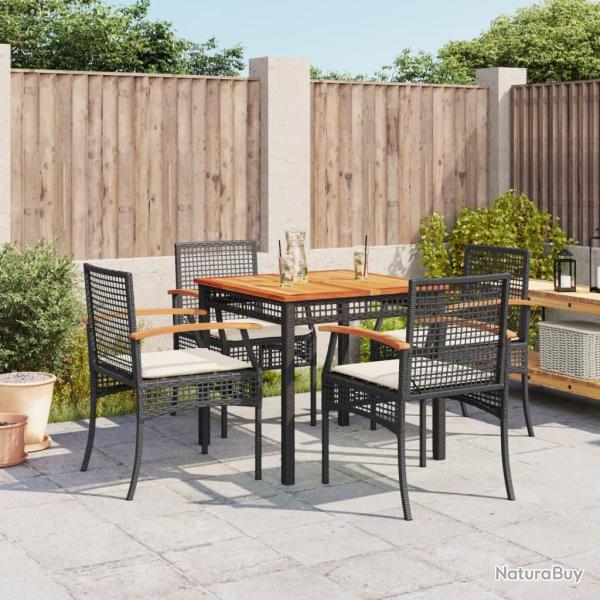 Ensemble � manger de jardin coussins 5pcs Noir R�sine tress�e alsavelo