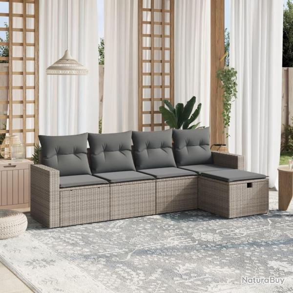 Salon de jardin 5 pcs avec coussins gris r�sine tress�e