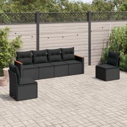 Salon de jardin 6 pcs avec coussins noir r&eacute;sine tress&eacute;e