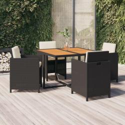 Ensemble &agrave; d&icirc;ner de jardin avec coussins 5 pcs poly rotin noir alsavelo