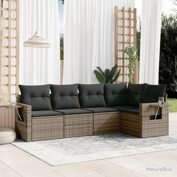 Salon de jardin 5 pcs avec coussins gris r�sine tress�e