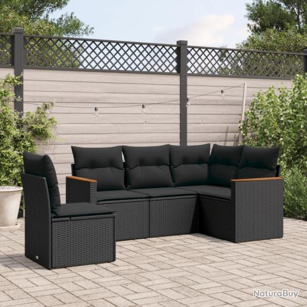 Salon de jardin 5 pcs avec coussins noir r�sine tress�e alsavelo