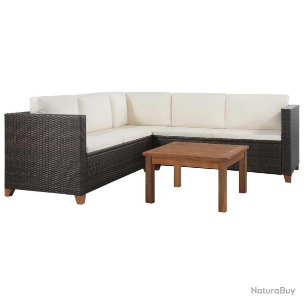 Salon de jardin 4 pcs avec coussins R�sine tress�e Marron